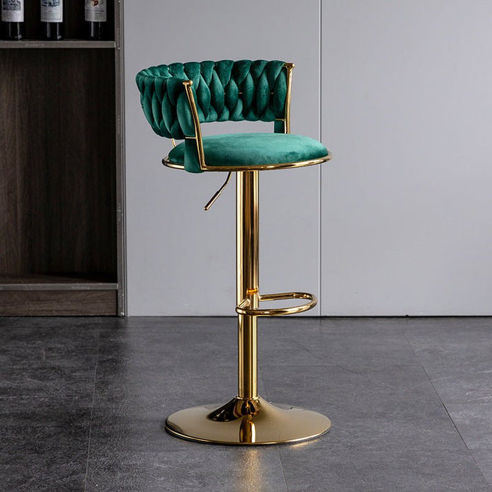 2x Height Adjustable Swivel Bar Stool Velvet Golden Base Barstools Chairs Padded Seat- Green