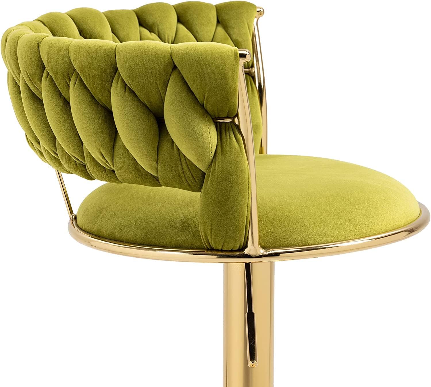 SERENITà 2x Height Adjustable Swivel Bar Stool Velvet Golden Base Barstools Chairs Padded Seat Olive Green