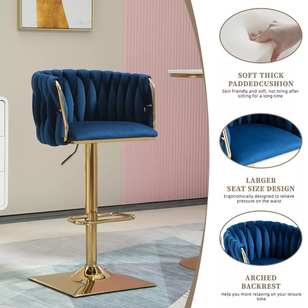 SERENITà Modern Velvet Breakfast Bar Stools Swivel Barstools Adjustable Counter Stools with Backrest Set of 2 Navy Blue