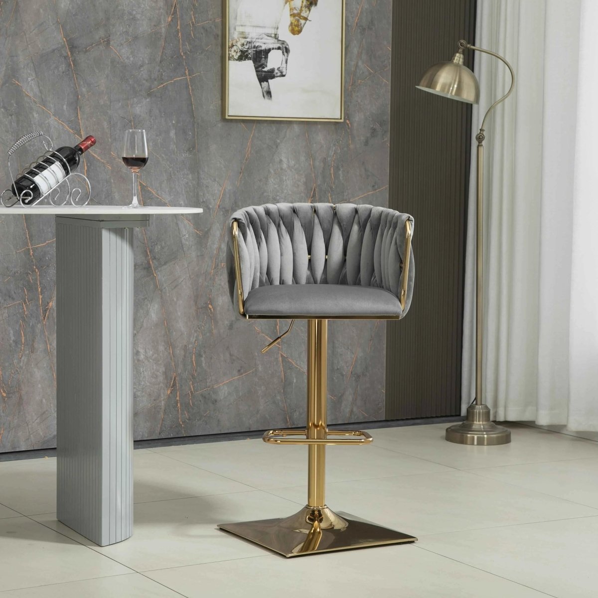 SERENITà Modern Velvet Breakfast Bar Stools Swivel Barstools Adjustable Counter Stools with Backrest Set of 2 Grey