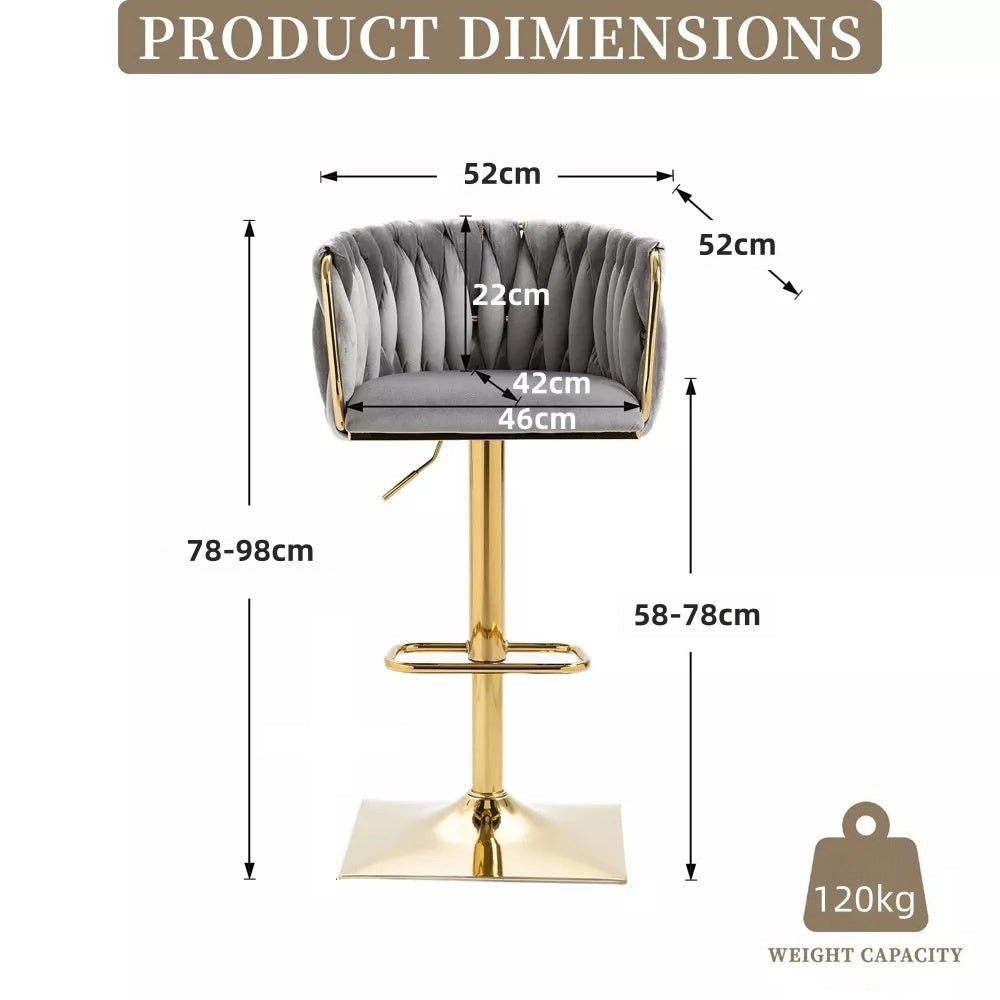 SERENITà Modern Velvet Breakfast Bar Stools Swivel Barstools Adjustable Counter Stools with Backrest Set of 2 Grey