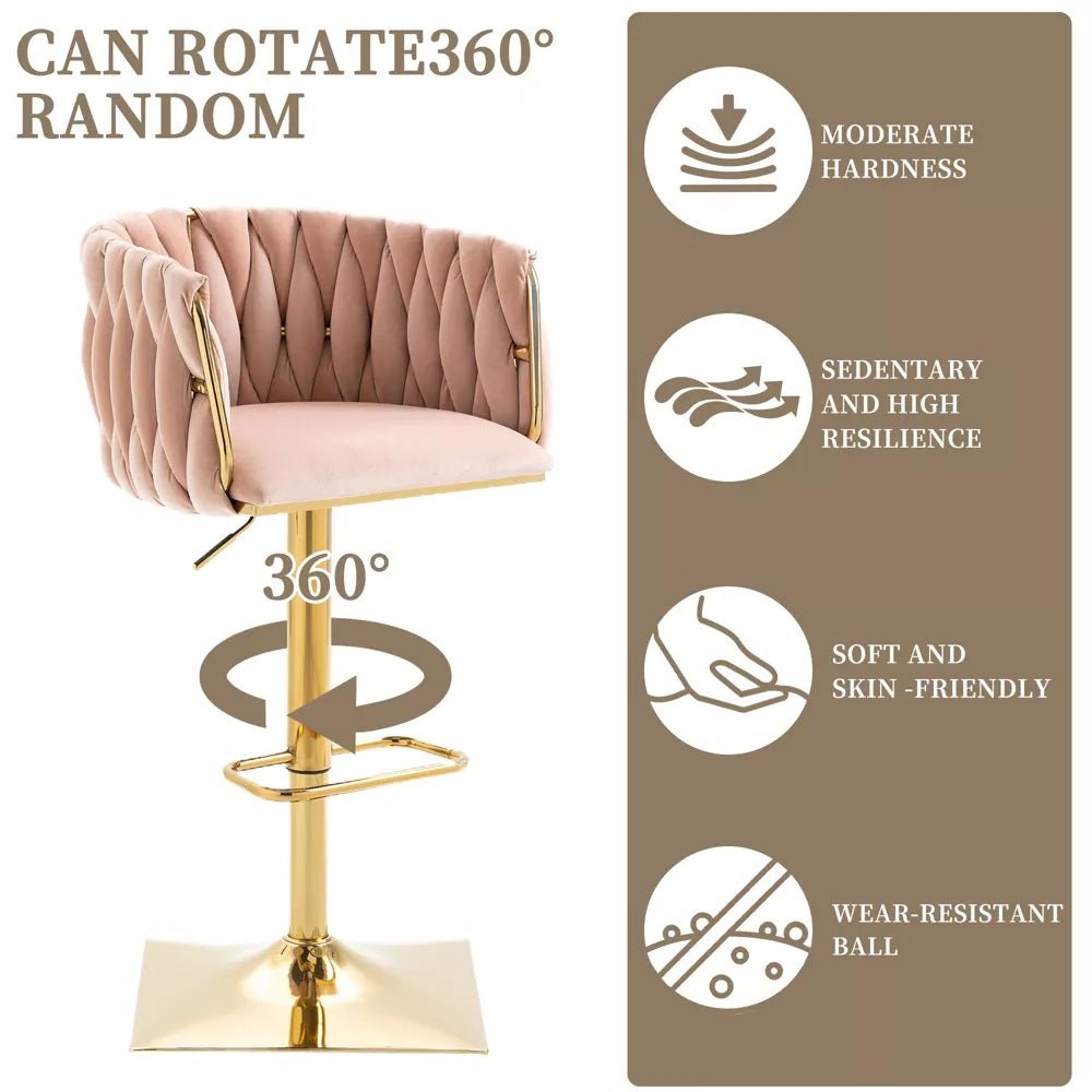 SERENITà Modern Velvet Breakfast Bar Stools Swivel Barstools Adjustable Counter Stools with Backrest Set of 2 Pink