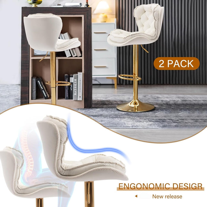 SERENITà Swivel Bar Stools Set of 2 Counter Height Barstools with Back Velvet Upholstered Adjustable Stool Chair Min Century Modern Bar Stool for Kitchen Island (Ivory)