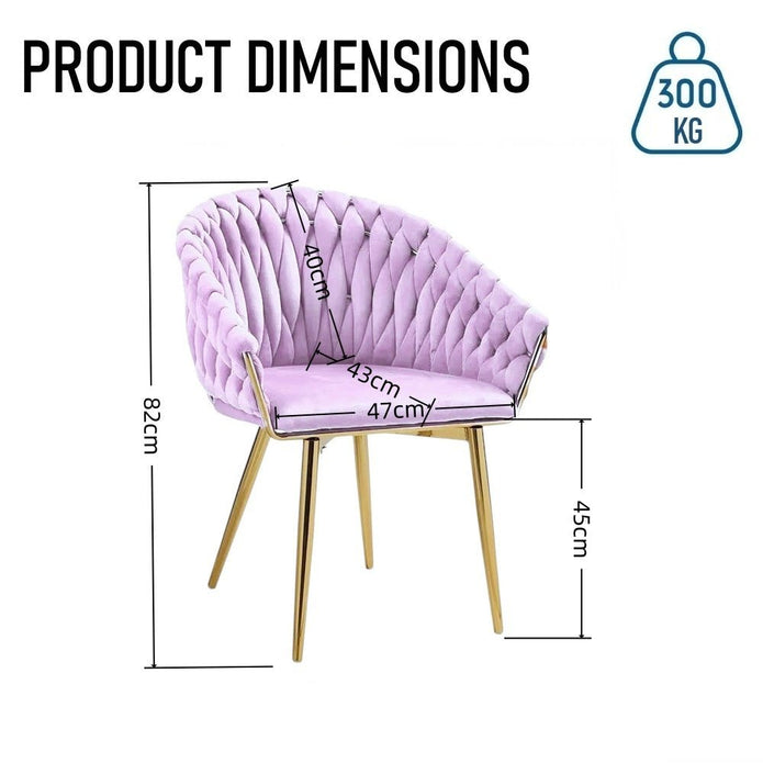 SERENITà Pink Modern Velvet Dining Chairs, Upholstered Living Room Chair with Woven Back and Golden Metal Legs, Mid-Century Accent Set of 2(Pink)