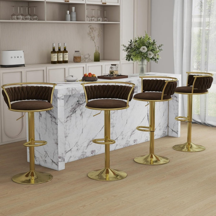 SERENITà Golden Swivel Upholstered Velvet Adjustable Height Counter Stool with Metal Frame Coffee (Set of 2)