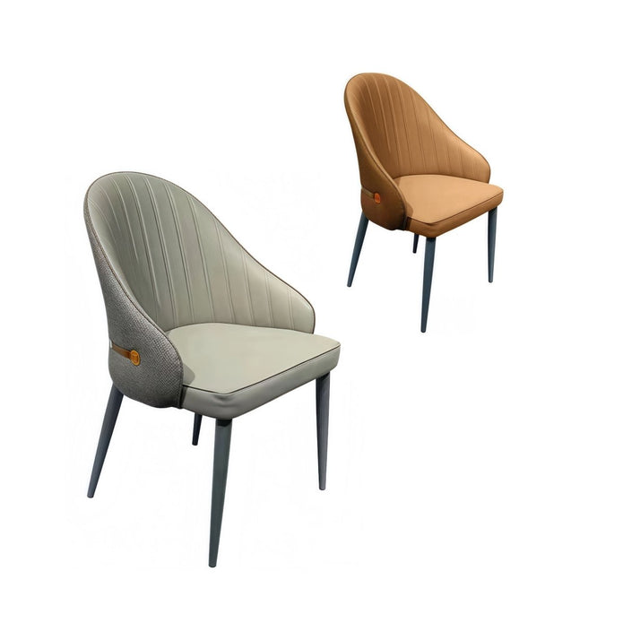 VELLUTO Dining Chairs Set Armchairs Mid Century Modern Kitchen Dining Room Chairs Faux Leather Accent Chairs Metal Vanity Lounge Chair with Back for Living Room Bedrooms Set of 2 (Brown)