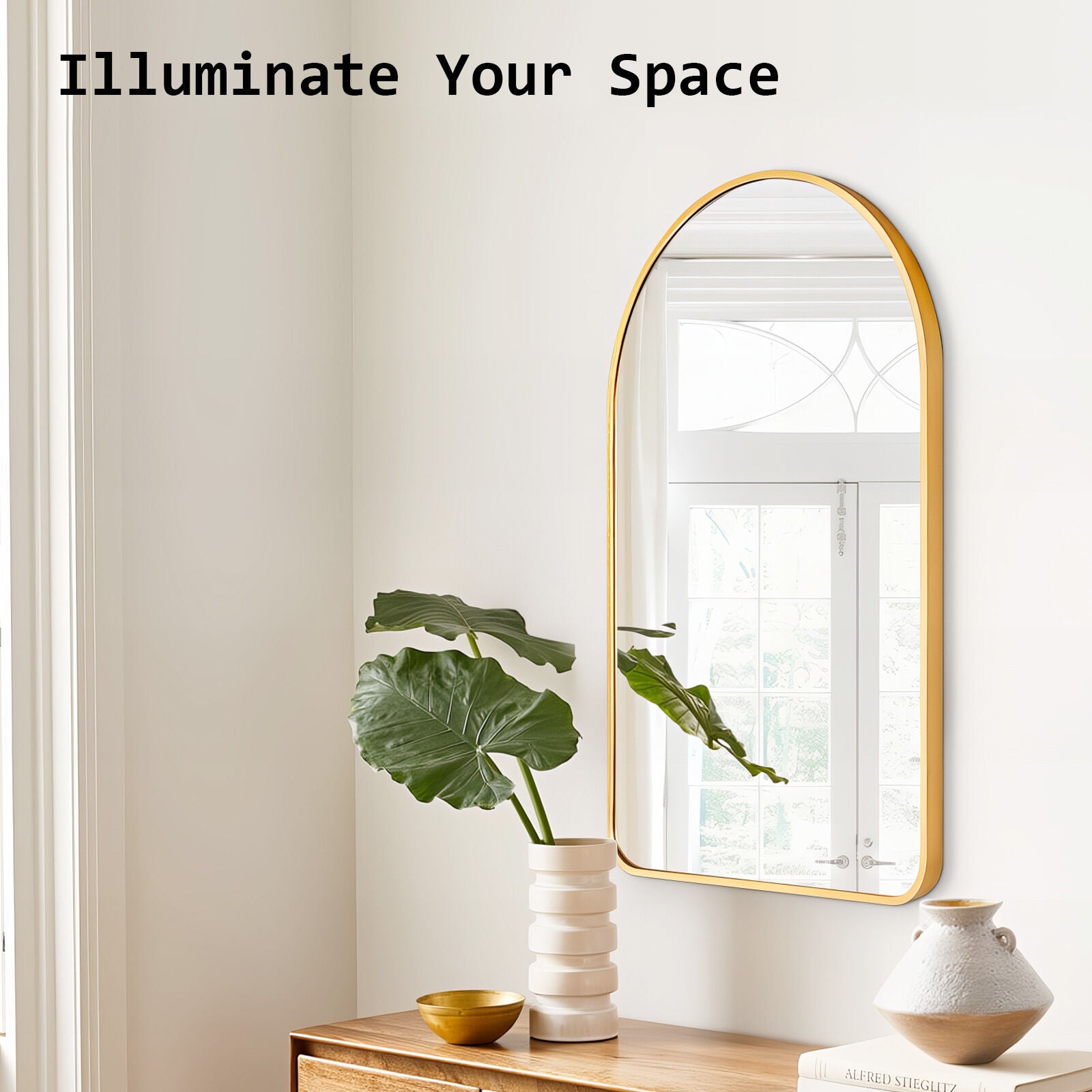 2 Set Wall Arch Mirror Arc Aluminum Frame Bathroom 50x80cm GOLD