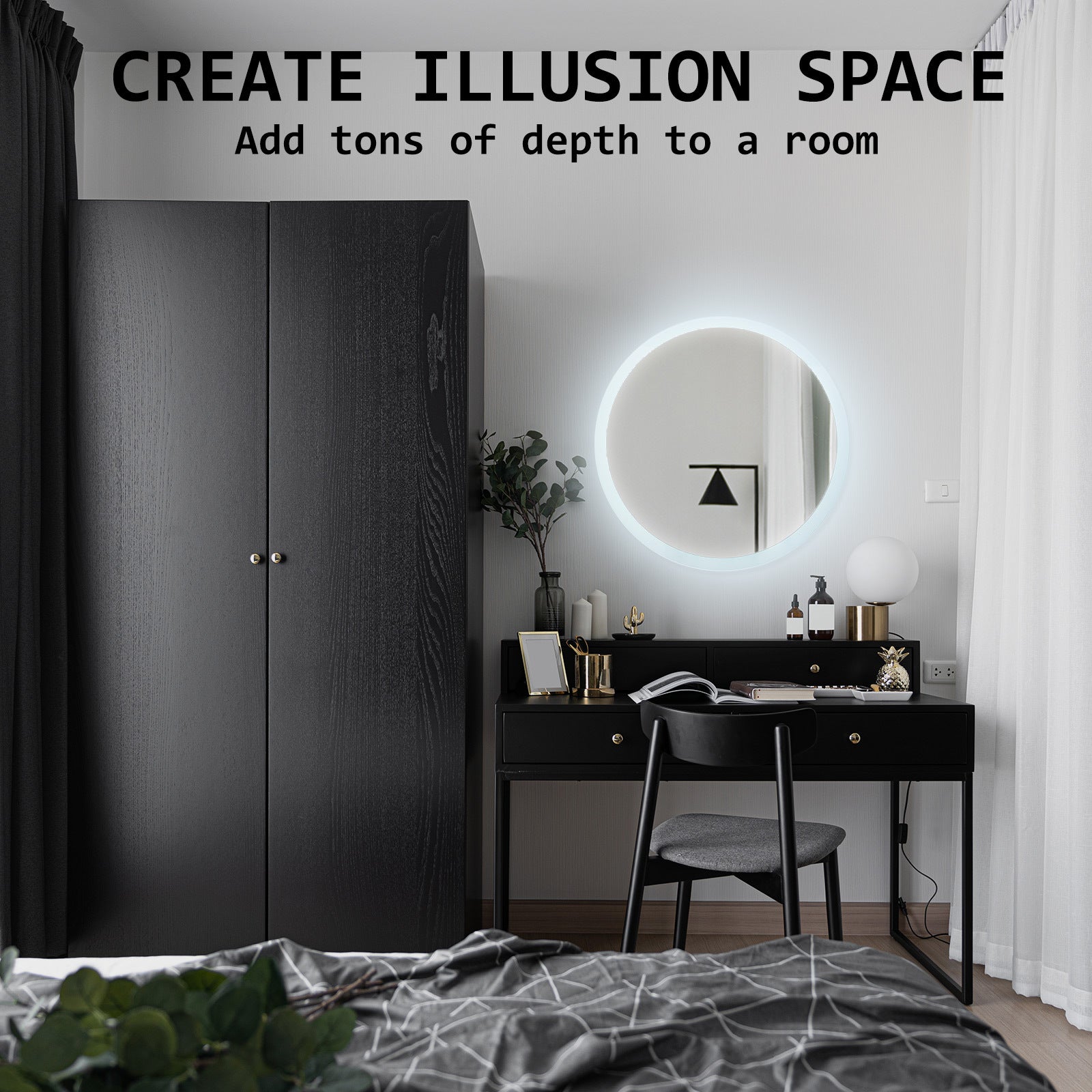 2 Set LED Wall Mirror Round Anti-Fog Bathroom 50cm