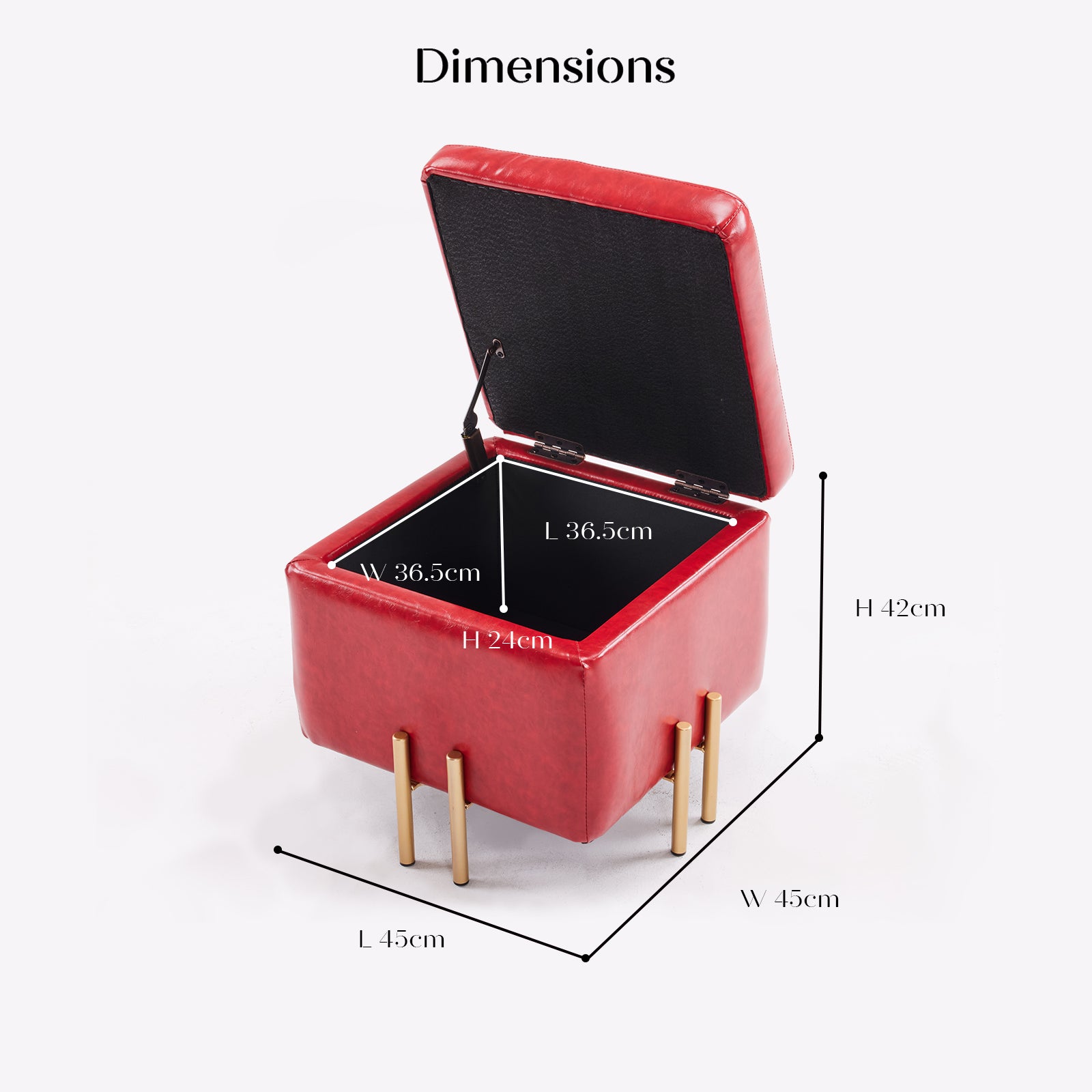 Storage Ottoman Foot Stool Cube Tuffet Seat 45cm PU Leather RED