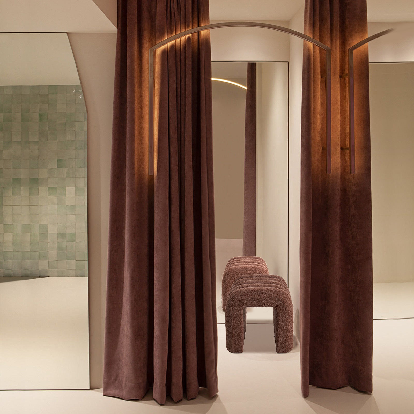 Ridge Arch Ottoman Stool Teddy Fleece Fabric Foot Rest 45cm BROWN