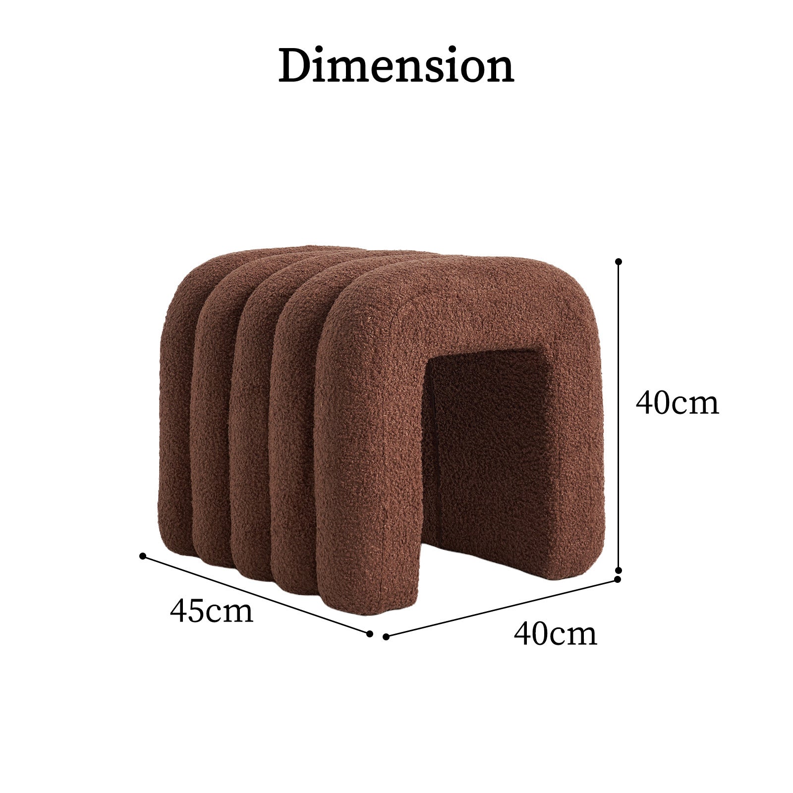2X Ridge Arch Ottoman Stool Teddy Fleece Fabric Foot Rest 45cm BROWN