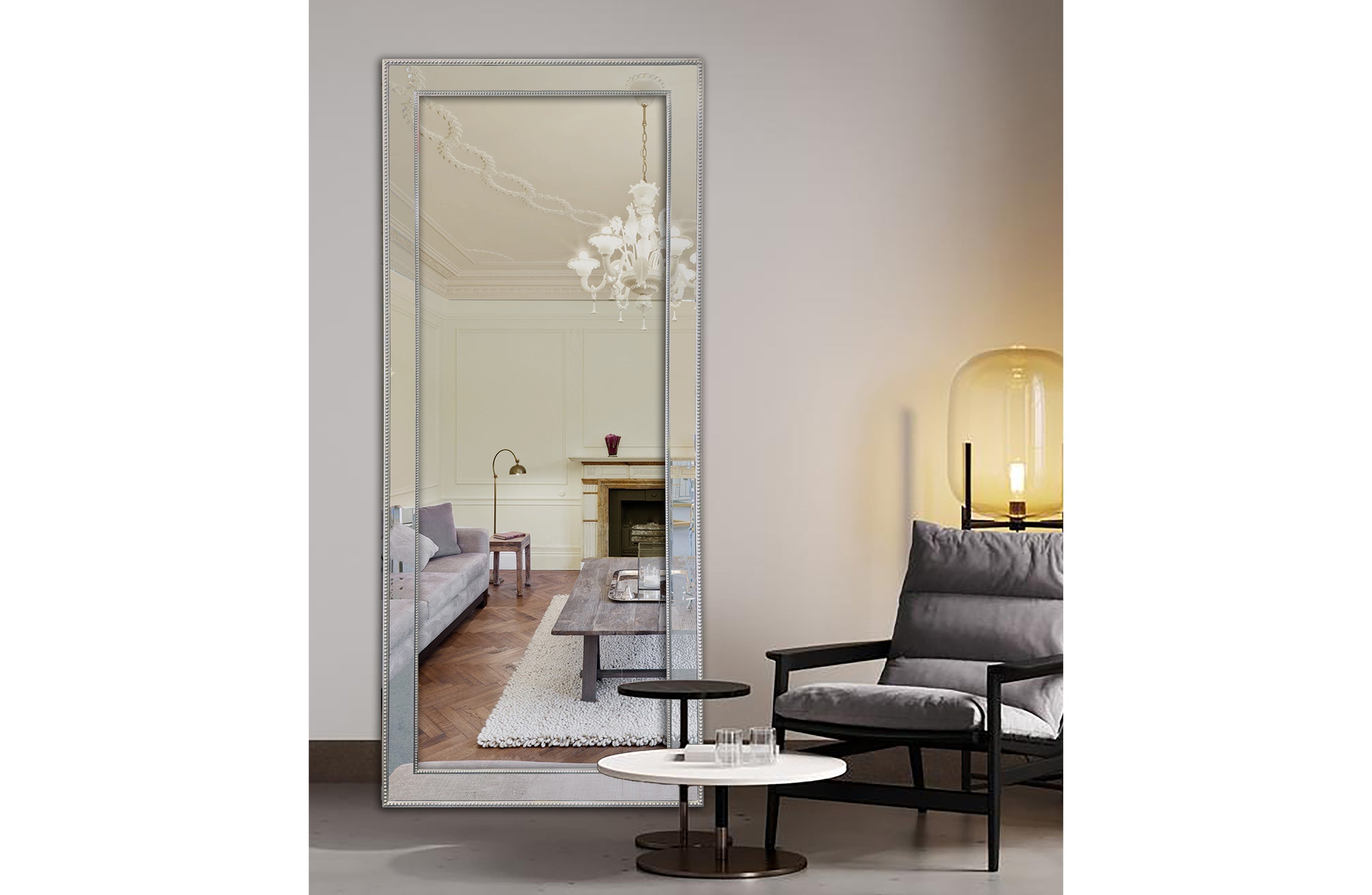 Medium Silver Beaded Framed Mirror - 70cm x 170cm