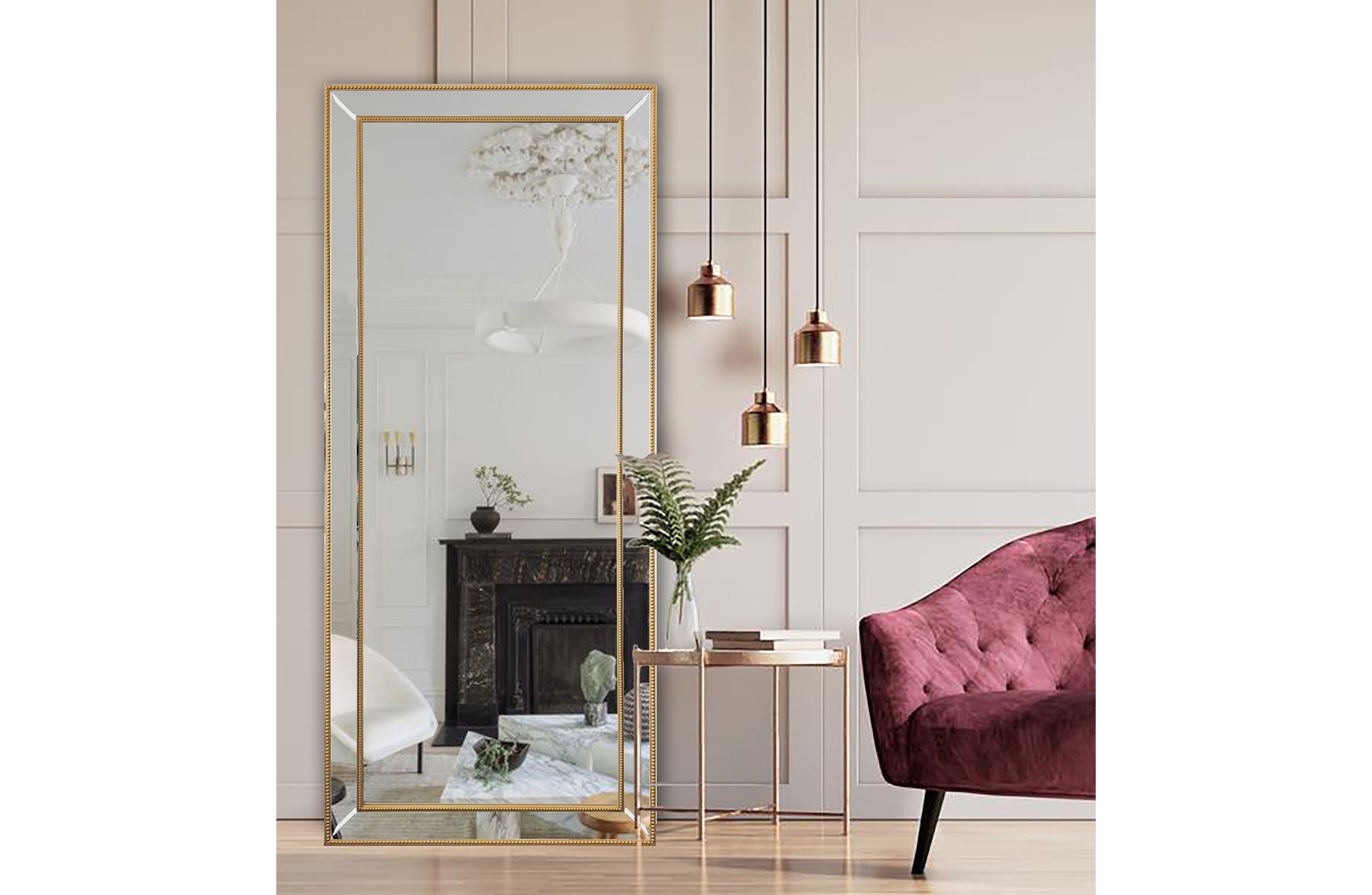 Medium Gold Beaded Framed Mirror - 70cm x 170cm
