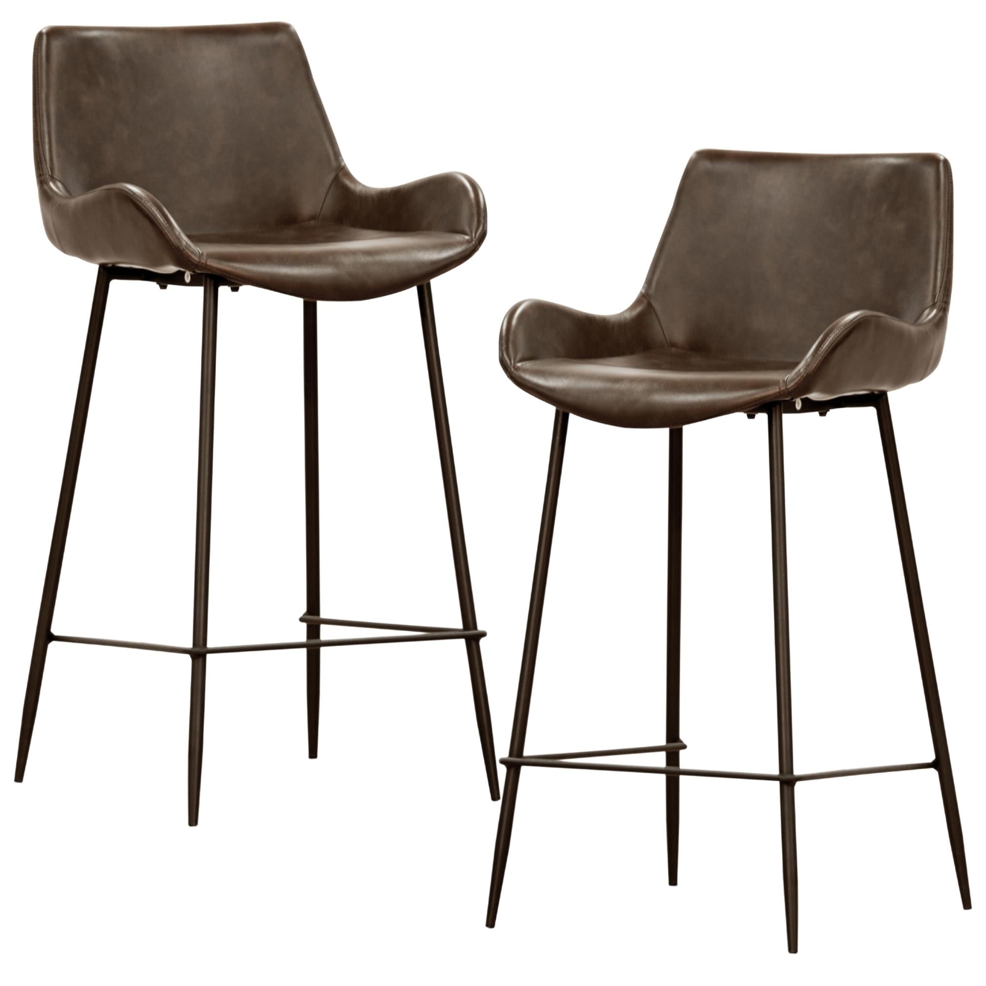 Brando Set of 2 PU Leather Upholstered Bar Chair Metal Leg Stool - Brown