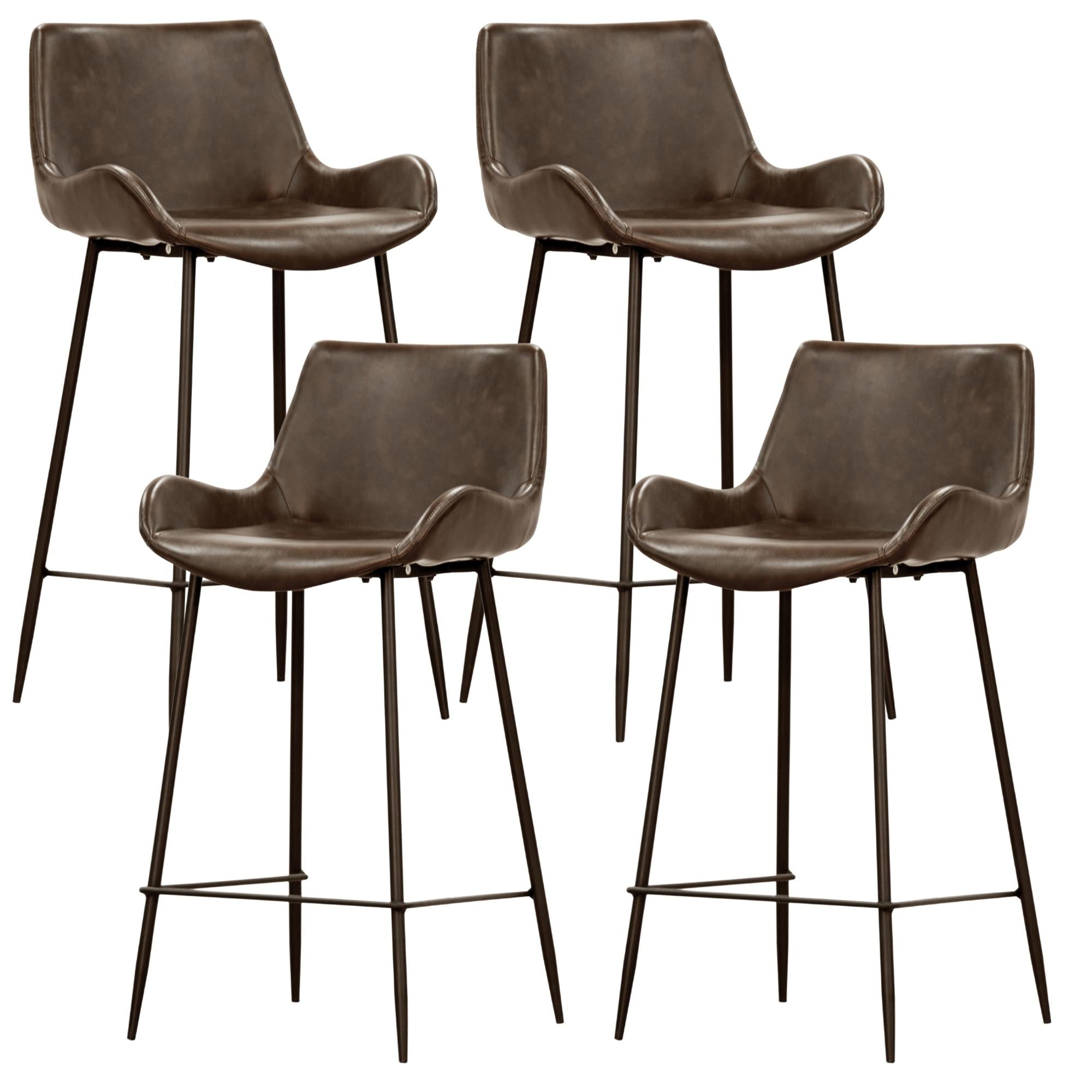 Brando Set of 4 PU Leather Upholstered Bar Chair Metal Leg Stool - Brown