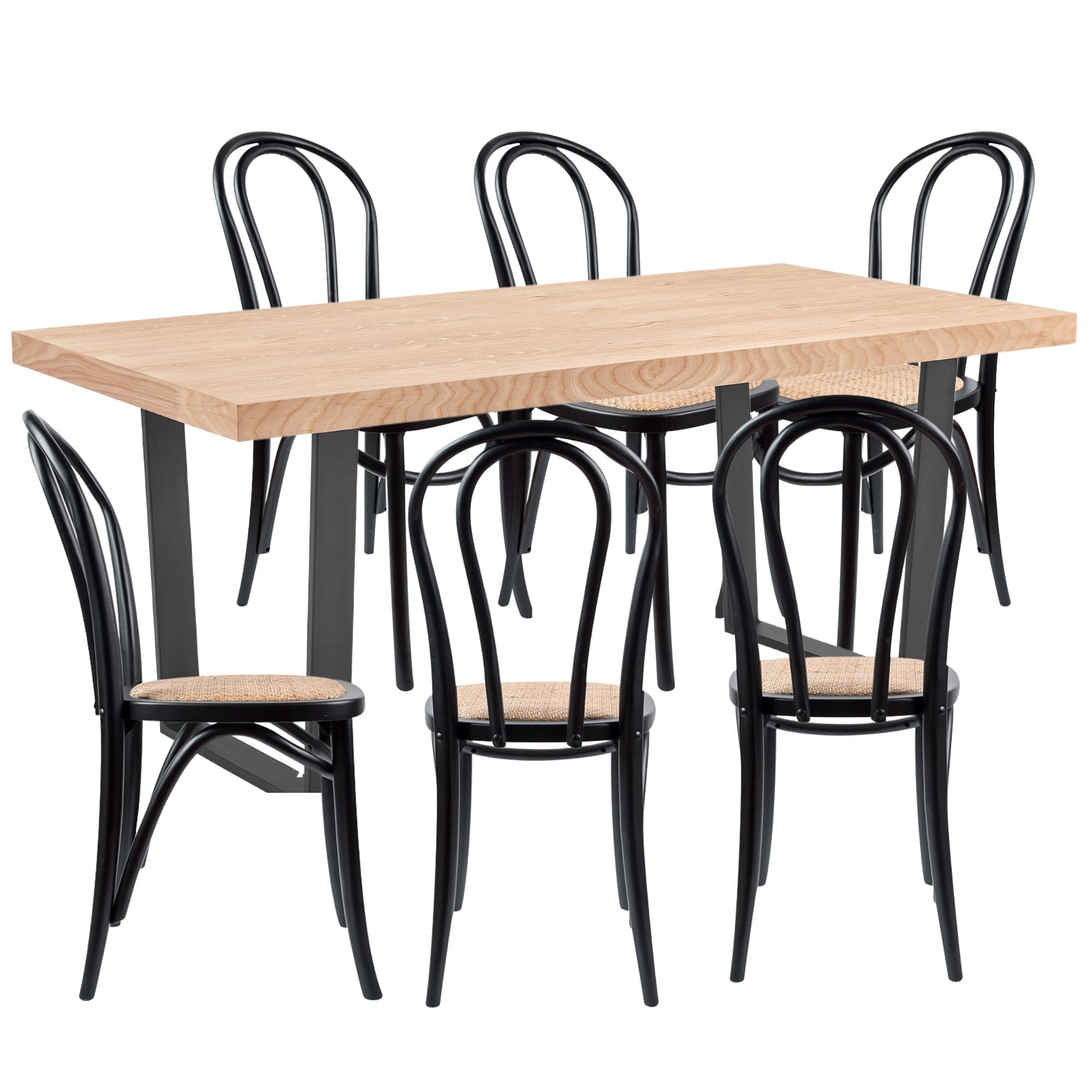 Petunia 7pc 180cm Dining Table Set 6 Arched Back Chair Elm Timber Wood