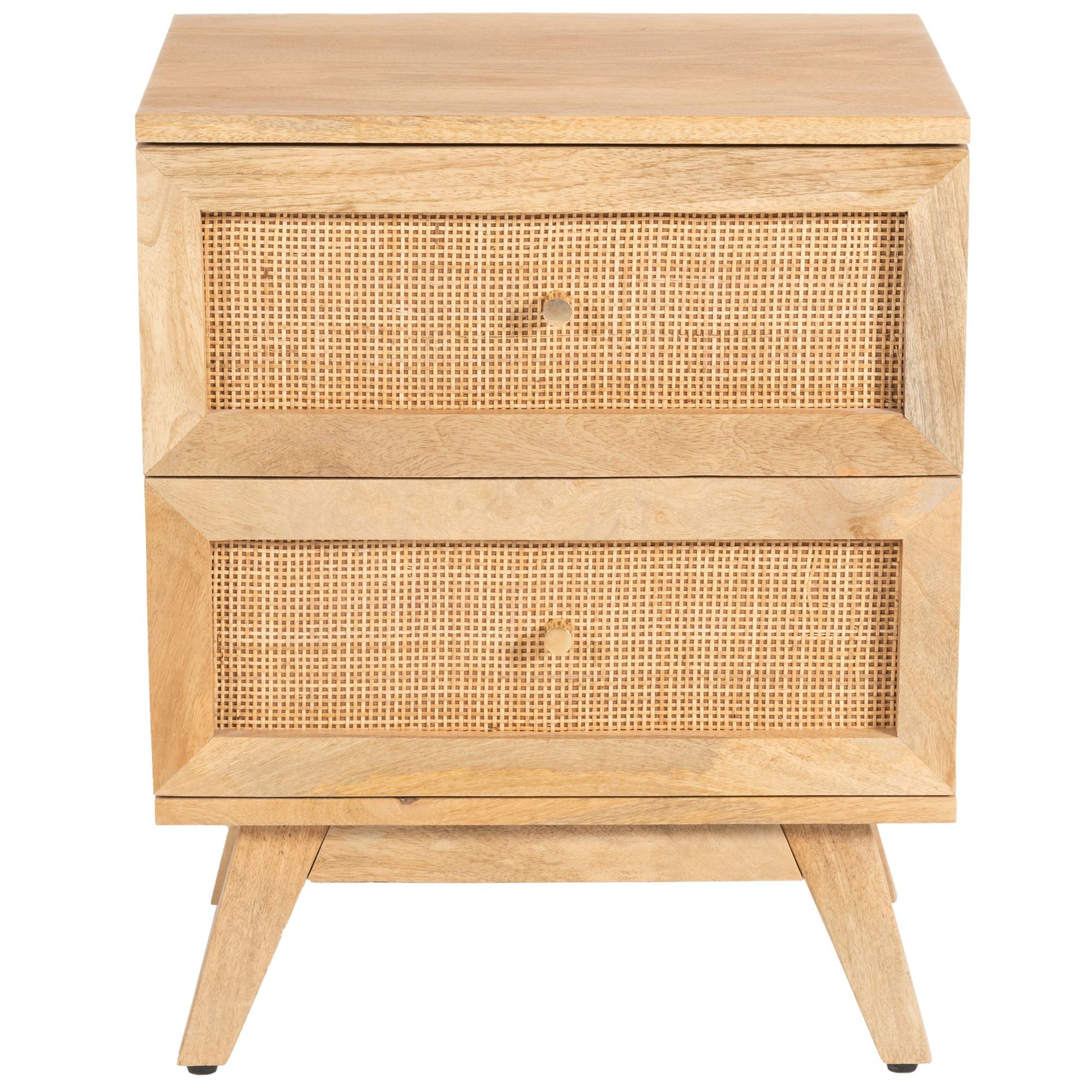Olearia Bedside Table 2 Drawer Storage Cabinet Solid Mango Wood Rattan Natural
