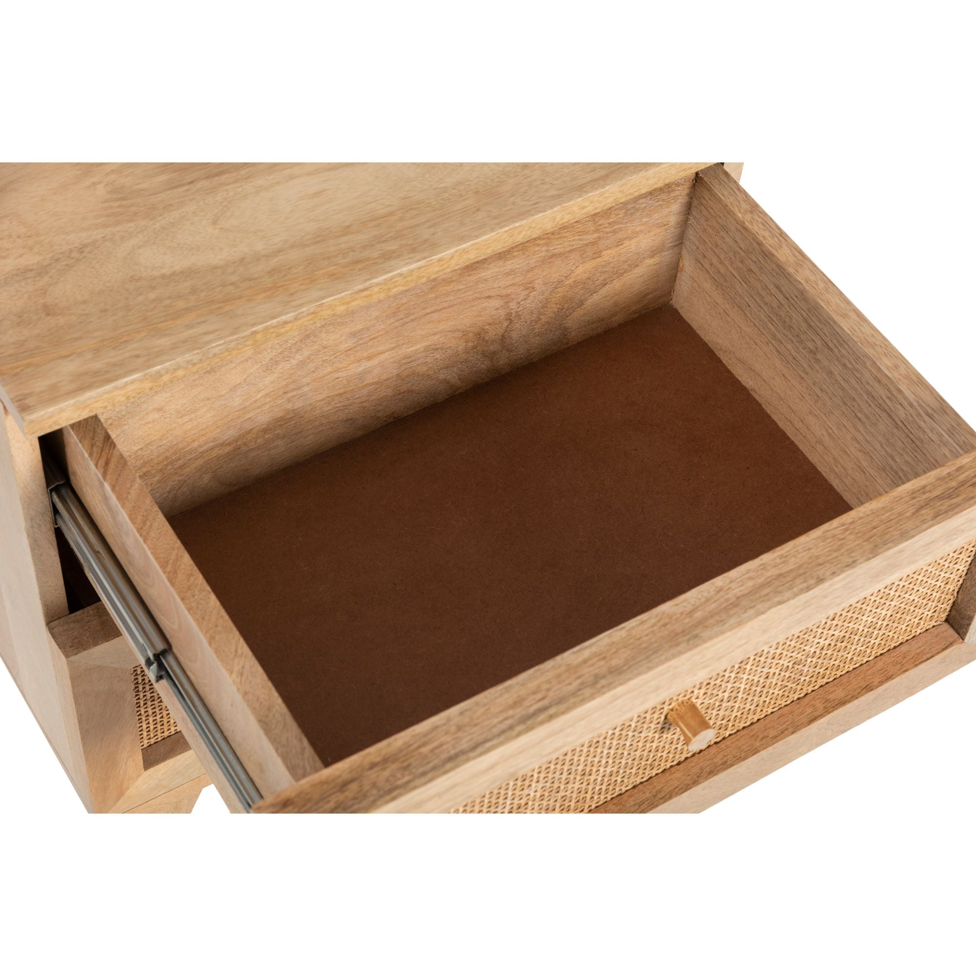 Olearia Bedside Table 2 Drawer Storage Cabinet Solid Mango Wood Rattan Natural