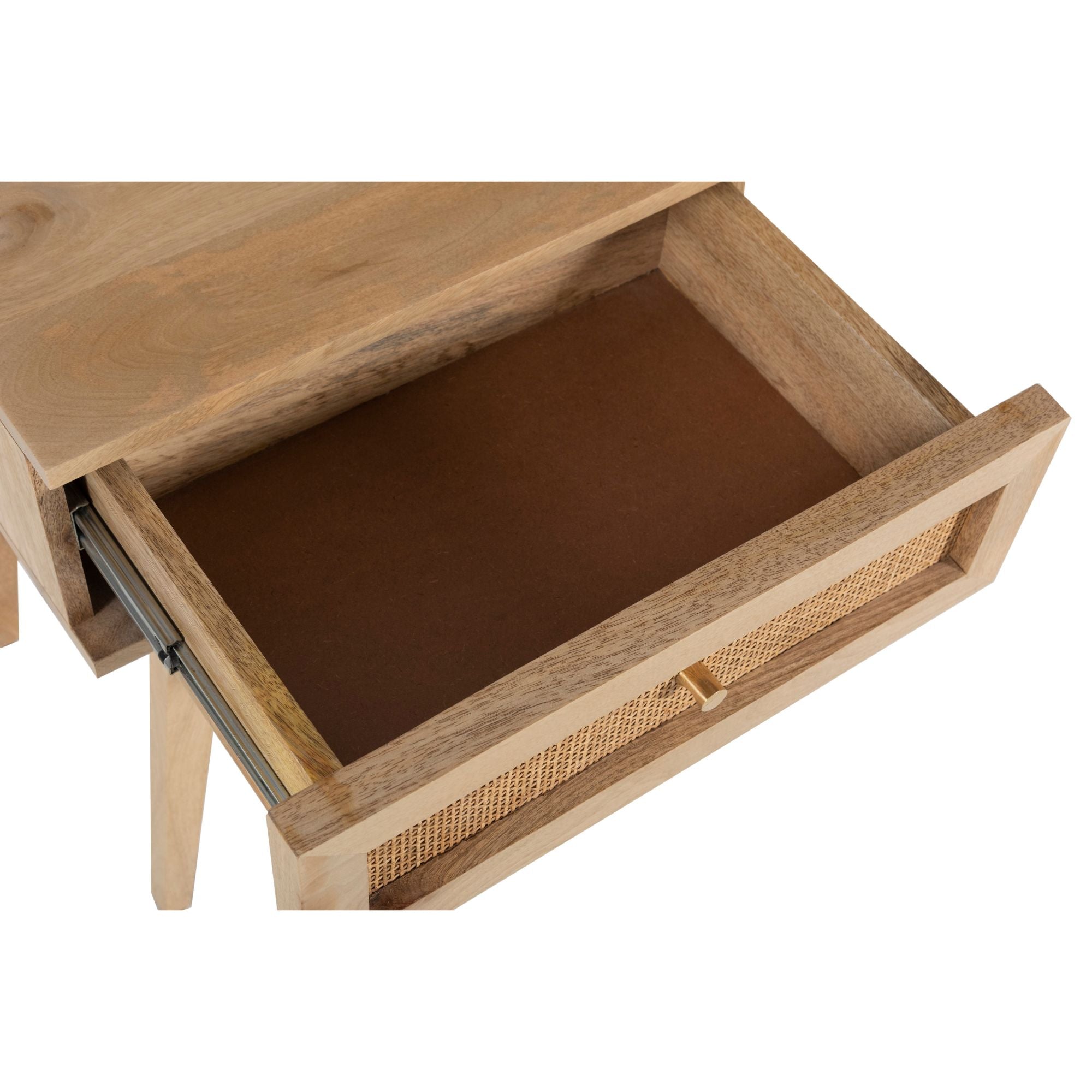 Olearia Bedside Table 1 Drawer Storage Cabinet Solid Mango Wood Rattan Natural