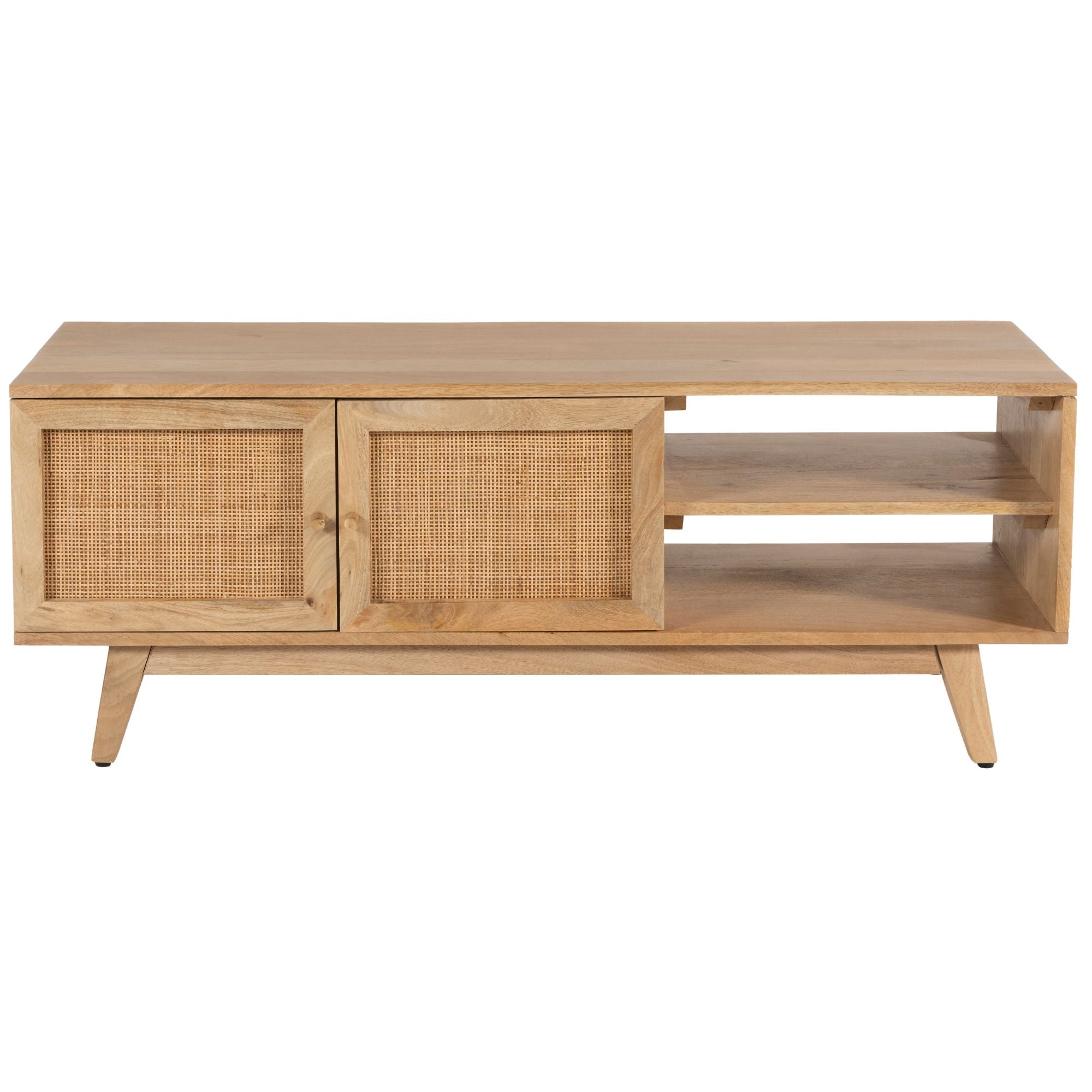 Olearia ETU Entertainment TV Unit 117cm Solid Mango Wood Rattan 2 Door Natural