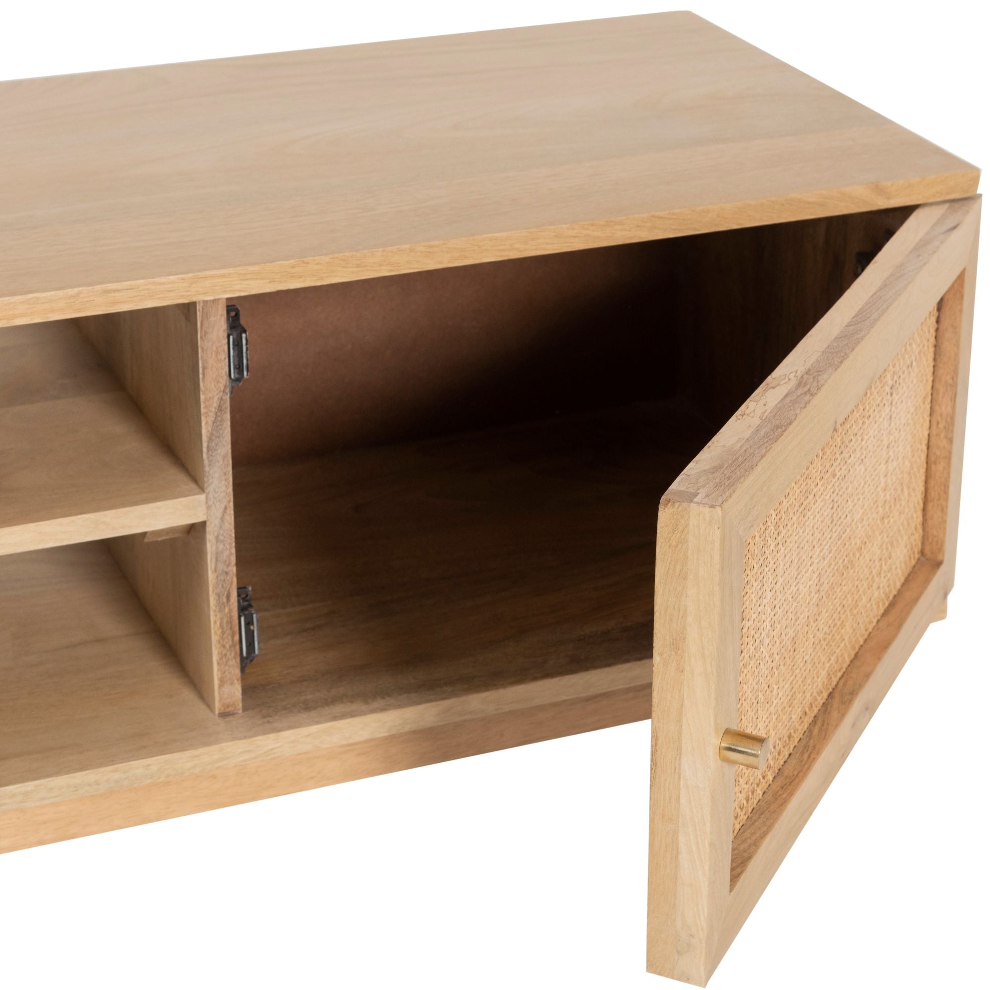 Olearia ETU Entertainment TV Unit 150cm Solid Mango Wood Rattan 2 Door Natural