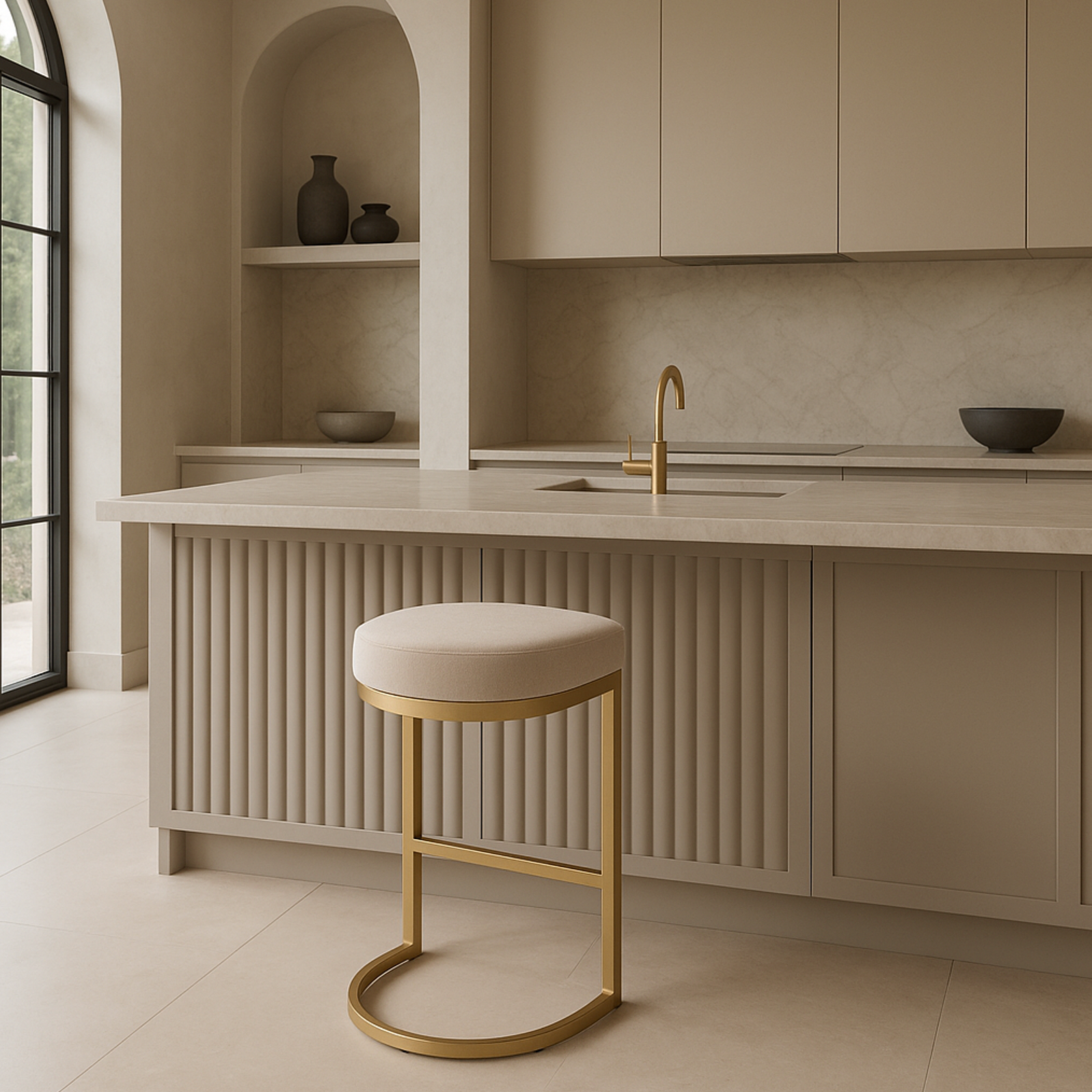 Interior Ave - Royale Light Taupe Velvet Kitchen Bar Stool