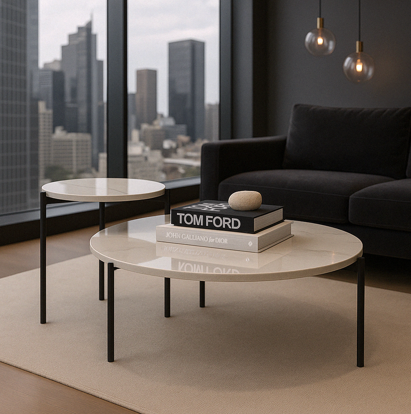 Interior Ave - Bianco Nested Coffee Table Set - White Marble Stone