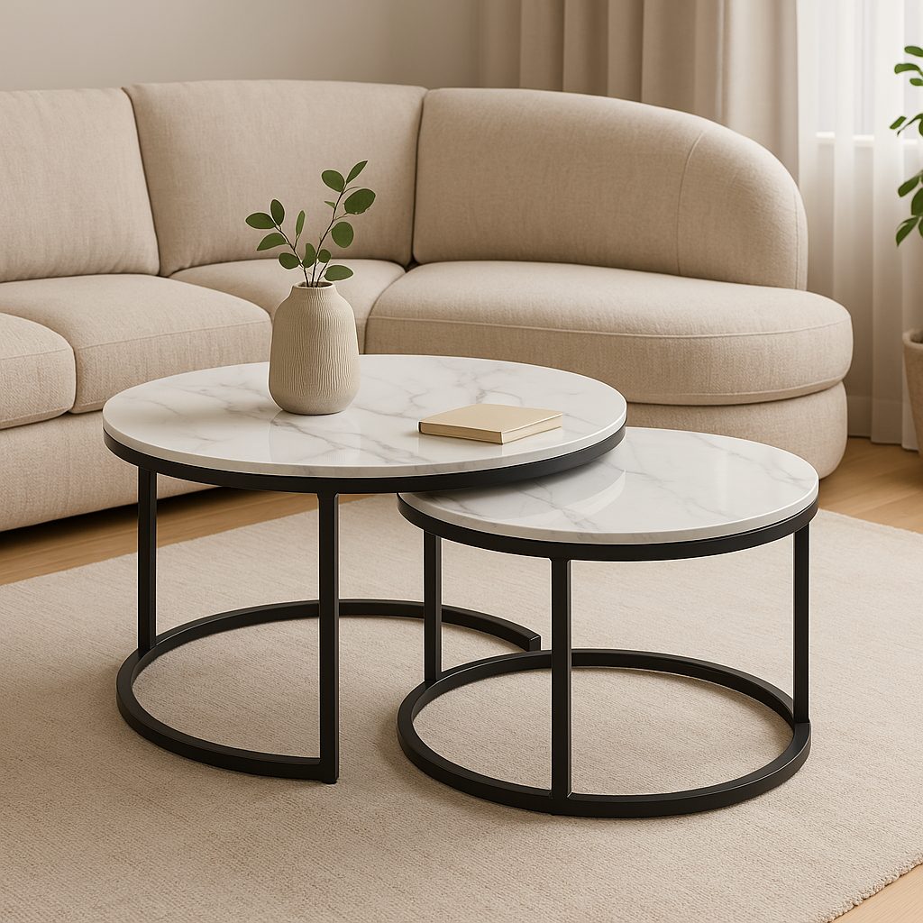 Interior Ave - Executive Stone Nested Coffee Table Set - White & White