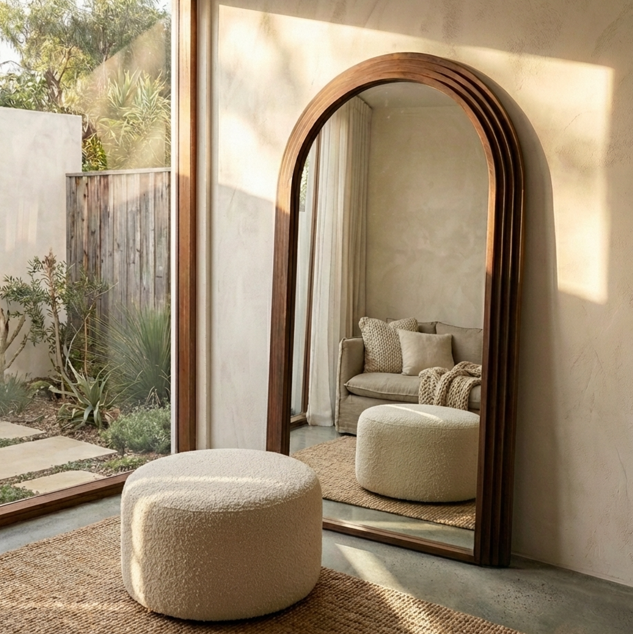 Interior Ave - Sierra Arched Step Mirror – Signature Sculptural Walnut Statement Piece