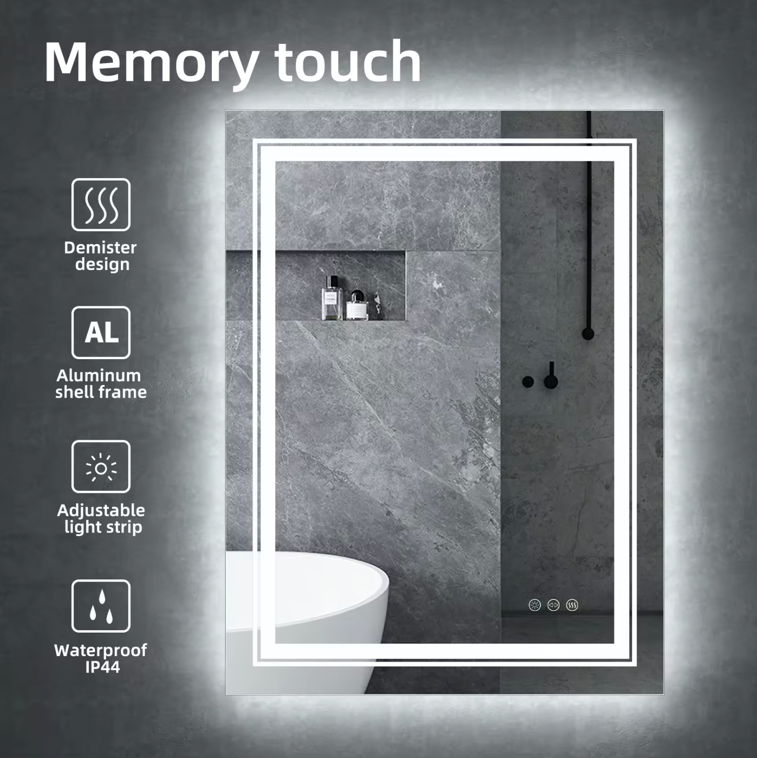 Interior Ave - 70 x 90cm Rectangle Frameless LED Bathroom Mirror