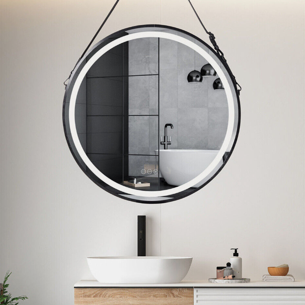 Interior Ave - 60cm Round Black Hanging LED Bathroom Mirror