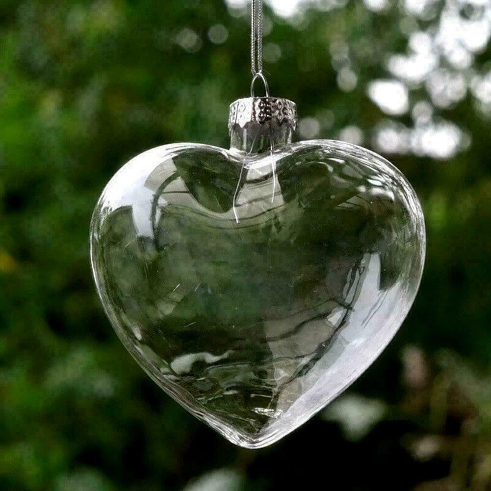 50 Wholesale Pack Iridescent Glass Heart Ornaments Fillable Baubles for Christmas Party Wedding DIY Craft Decorations