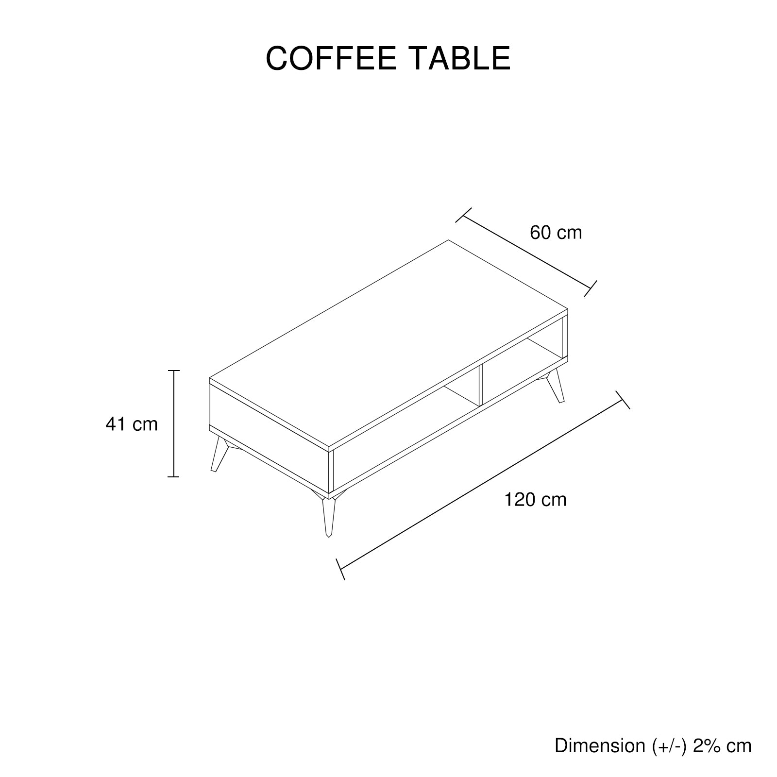 Coffee Table 2 Open Storage Cabinet MDF in Champagne Colour