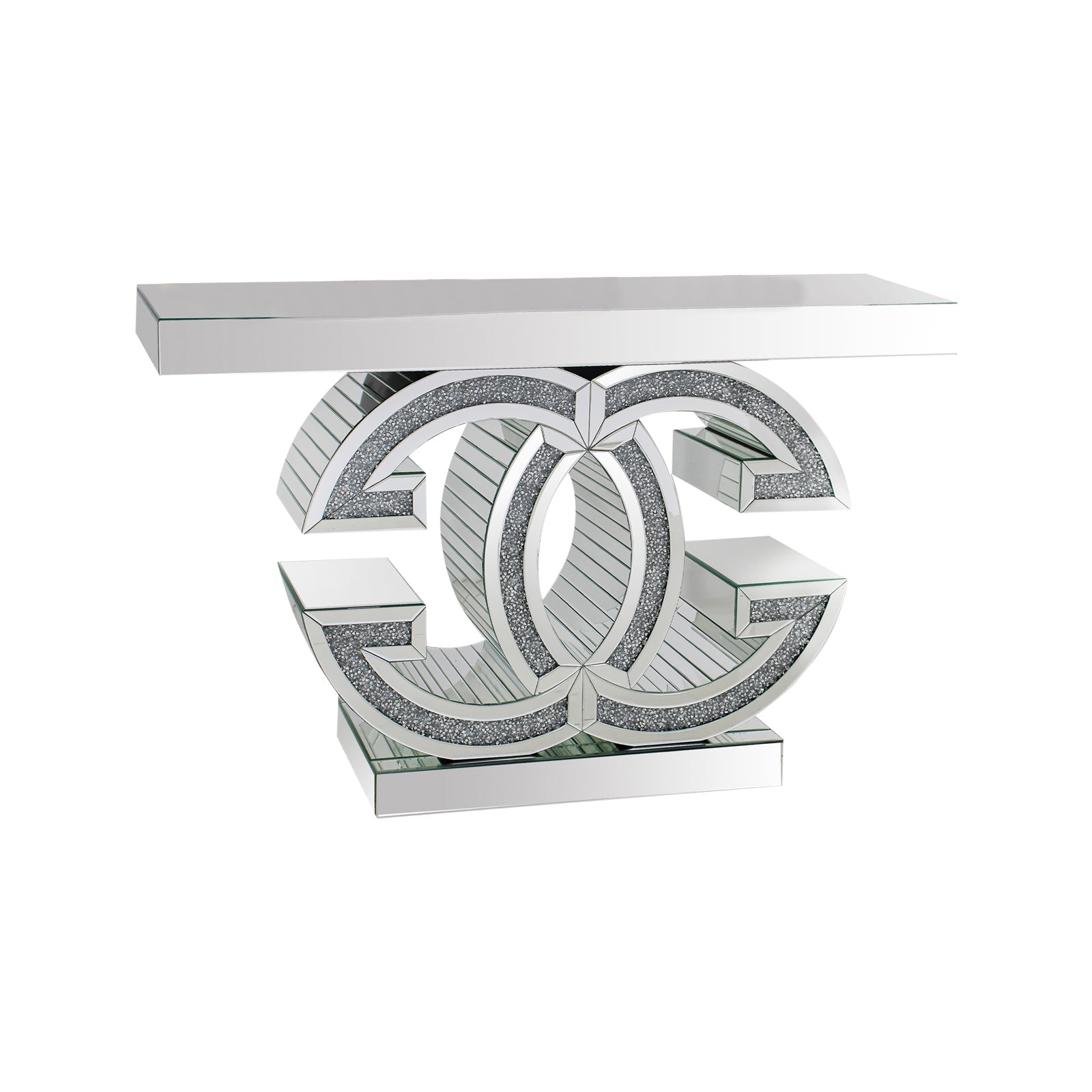 Hall Table MDF & Mirror & Crushed Acrylic Diamonds Silver Colour