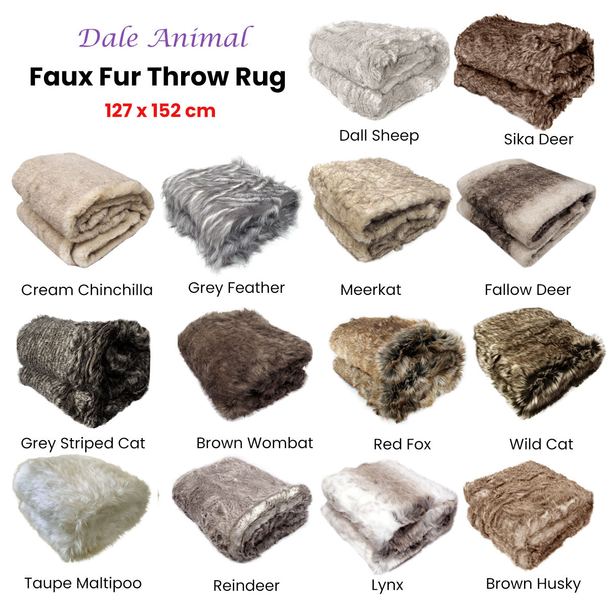 Dale Animal Faux Fur Throw Rug 127 x 152 cm Dall Sheep