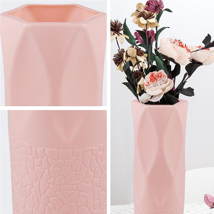 3-piece Plastic Vase Set for Dry and Wet Flower Arrangements and Floral Decor - Pink