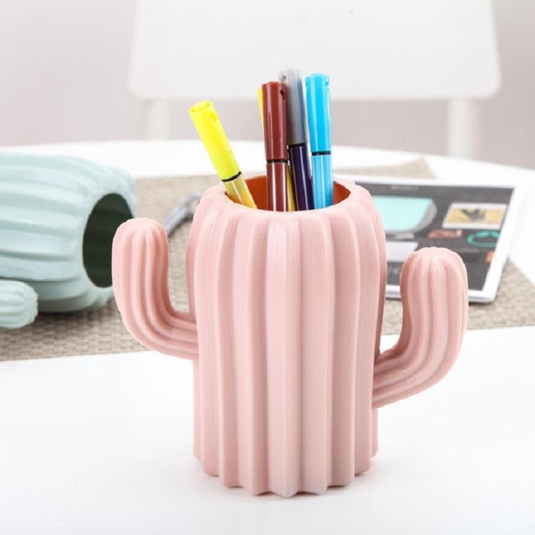 Cactus-shaped Vase Creative Desktop Pen Holder for Home Decor - Pink