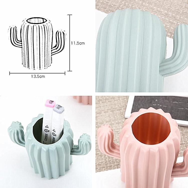 Cactus-shaped Vase Creative Desktop Pen Holder for Home Decor - Pink