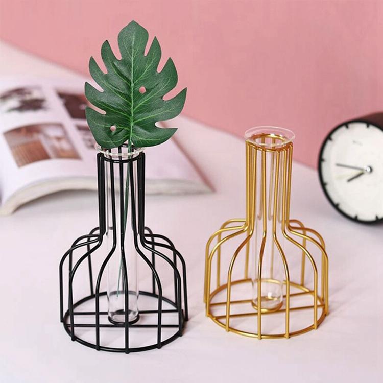 Black Wrought Iron Hydroponic Glass Flower Decoration - no Fake Flowers - Gold