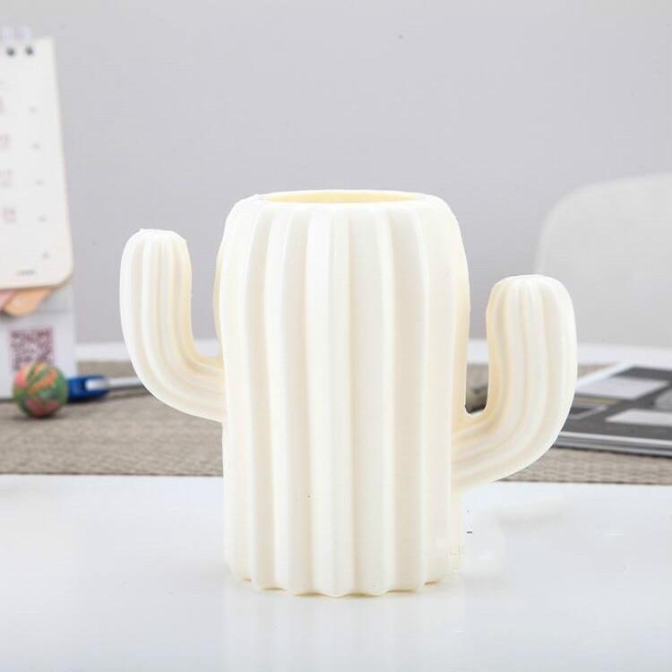 Cactus-shaped Vase Creative Desktop Pen Holder for Home Decor - Milk White