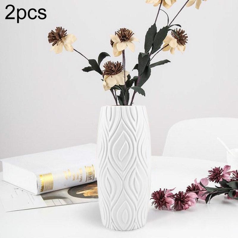 2-piece Plastic Vase Set for Creative Flower Arrangements Wet and Dry Decor - Milk White