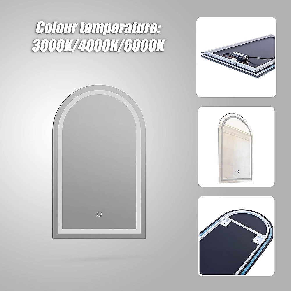 Arched LED Wall Mirror Bathroom Mirrors Makeup Anti-fog 600mm x 1000mm