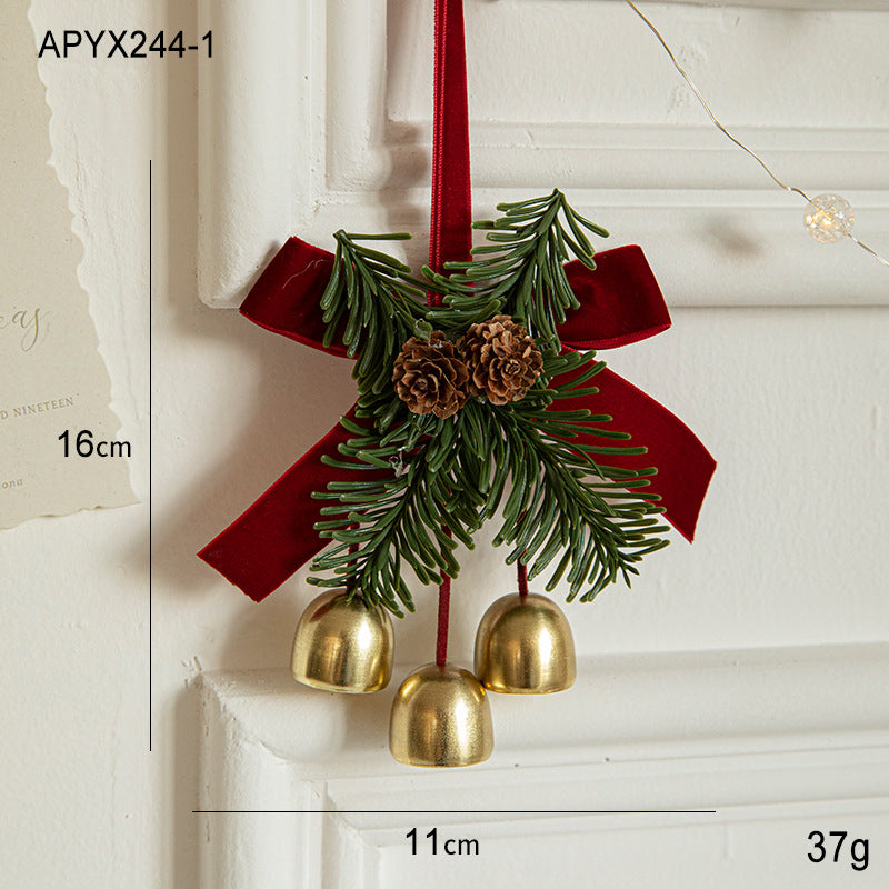 Christmas Door Hanging Ornament with Pinecones, Bells, and Red Ribbon – 16x11cm Festive Decor(2 PCS))