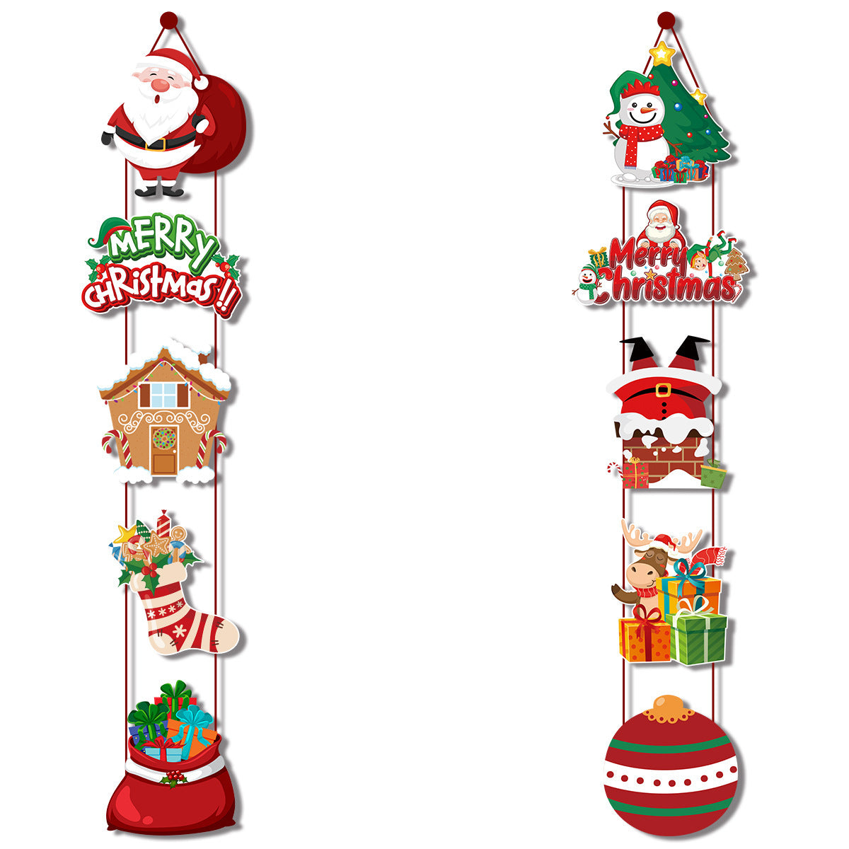 Set of 10 Christmas Hanging Door Decorations - Santa, Snowman, Stocking, and Gingerbread Ornaments (3 set, 30 pieces)