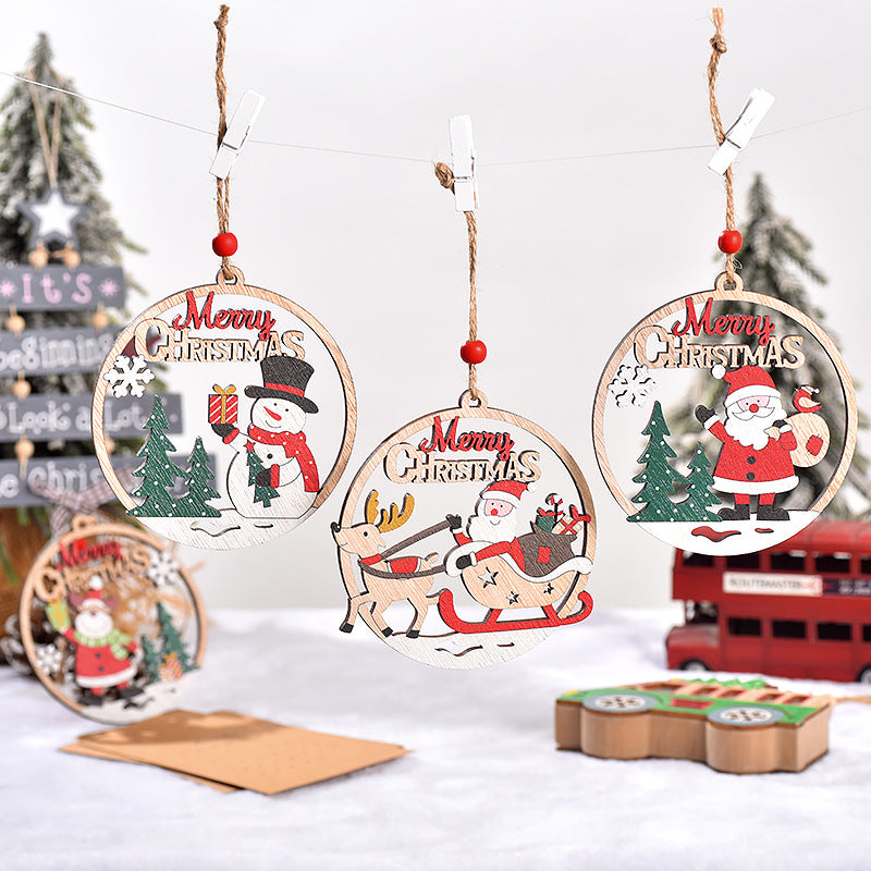 Set of 4 Wooden Christmas Hanging Ornaments – Santa, Snowman, and Reindeer Decorations (2 set, 8 pieces in total))
