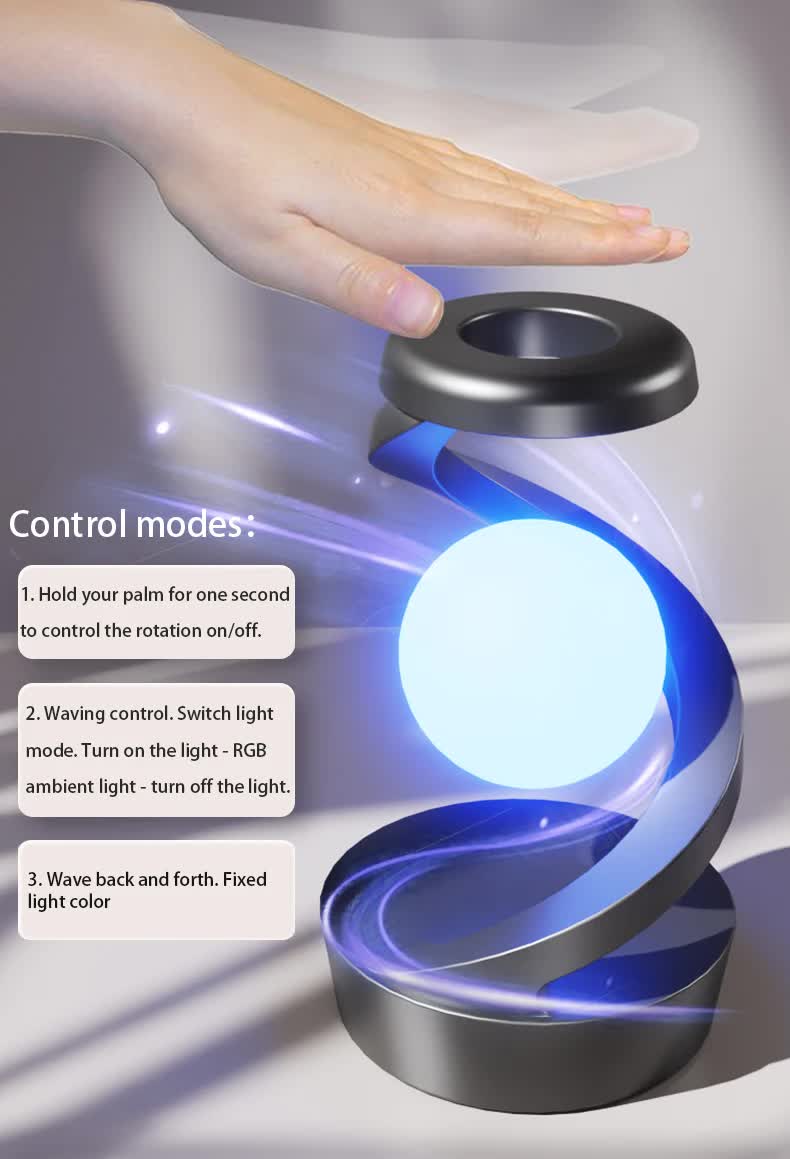 White 360° Rotating Floating Night Light - Wireless Charging Table Lamp | 7-Color RGB Atmosphere Light | USB Rechargeable for Bedroom, Bedside, Desk, Camping, and Party Décor