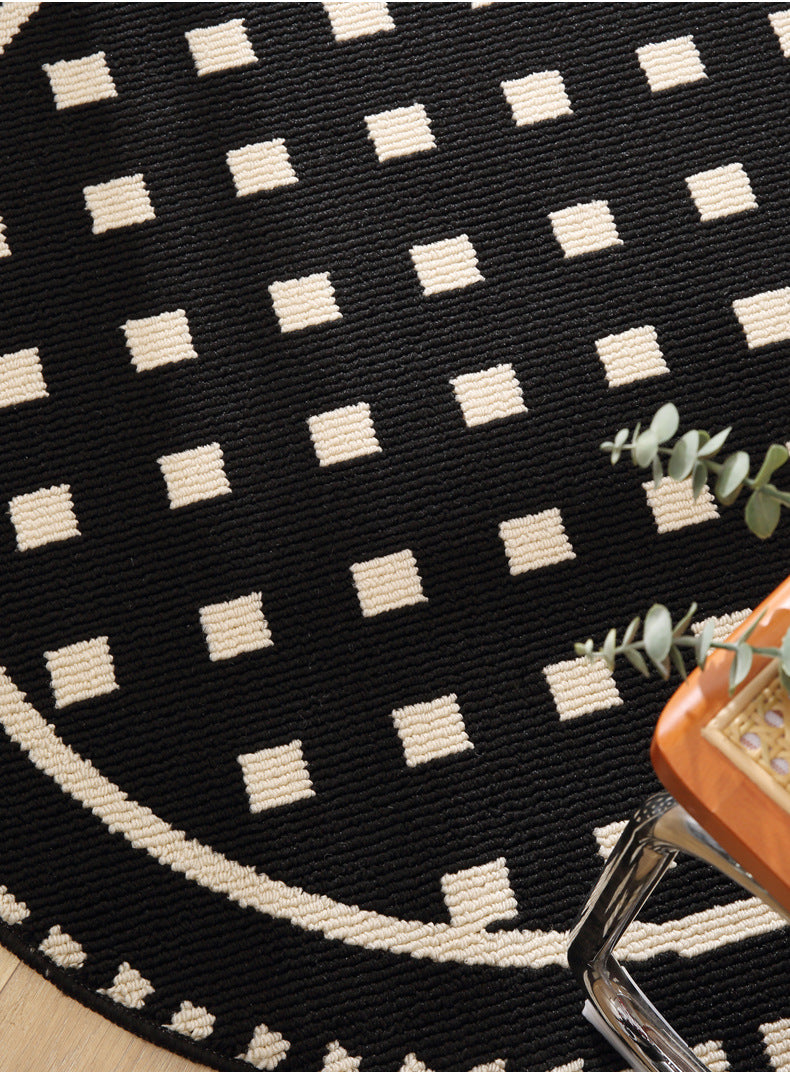 Vine Modern Round Area Rug with Geometric Black and White Pattern