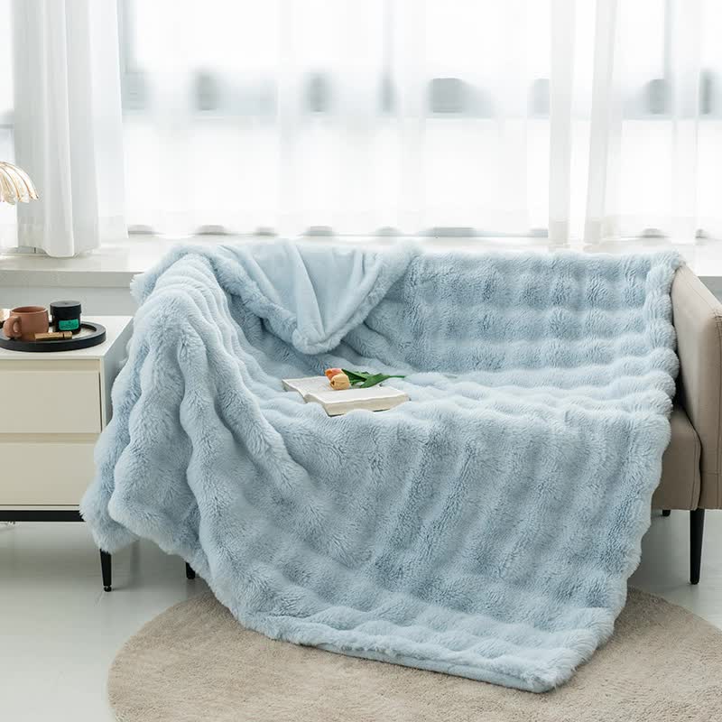Light Blue 100*160cm Plush Toscana Throw Blanket - Soft Flannel Fleece for All Seasons, Perfect for Couch & Bed