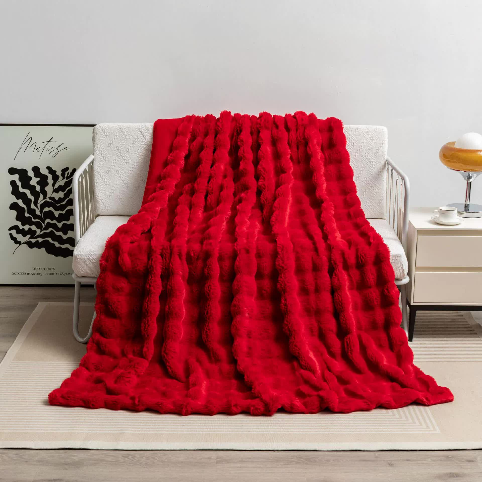 Red 100*160cm Plush Toscana Throw Blanket - Soft Flannel Fleece for All Seasons, Perfect for Couch & Bed
