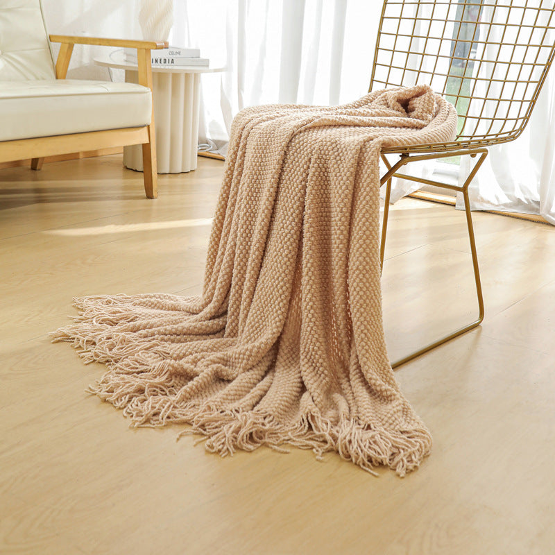 Orange Premium Woven Knitted Throw Blanket with Tassels | Soft, Cozy Sofa & Bed Blanket, Perfect for Office or Afternoon Naps 130x220cm